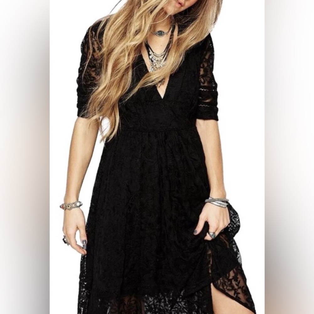 Free People Black Mountain Laurel Lace Fit & Flare dress, size 0